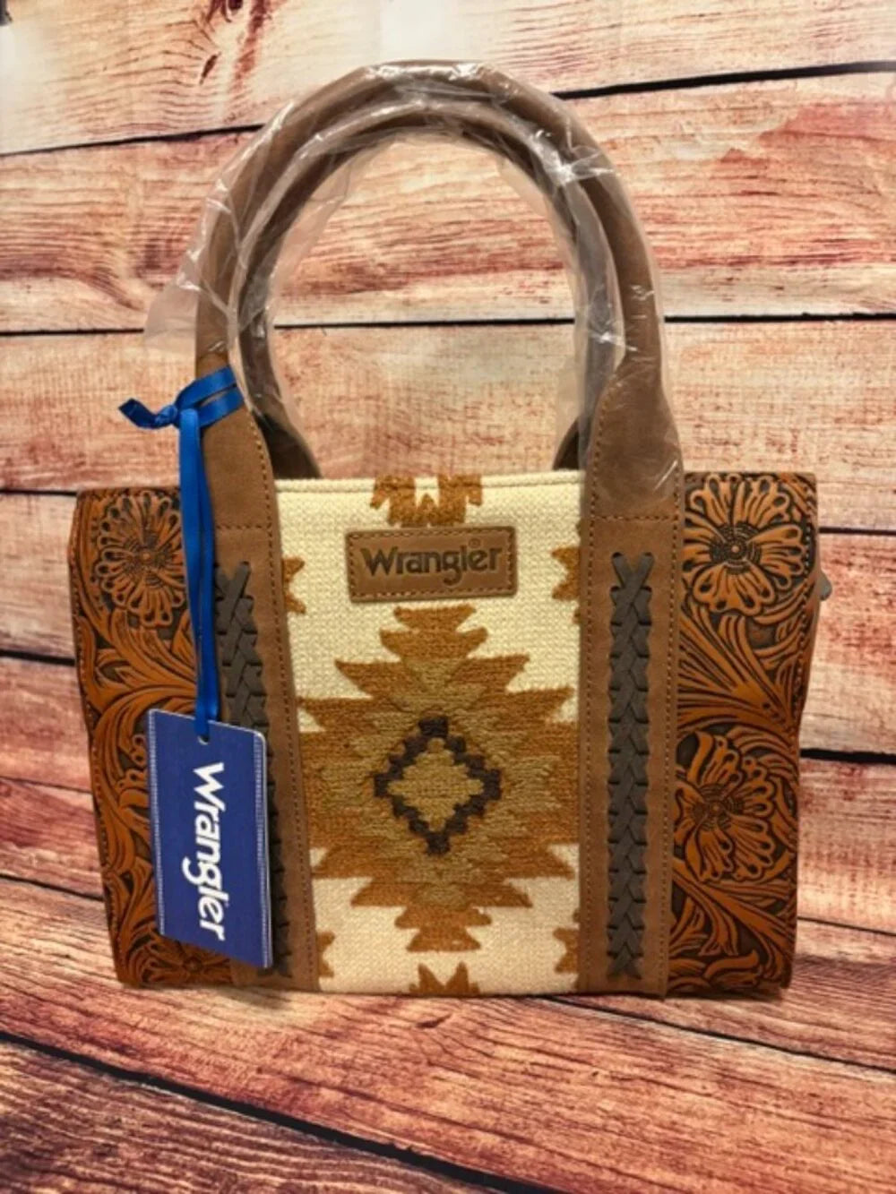 Montana West Women's Wrangler Tooled Aztec Tote Purse-Brown