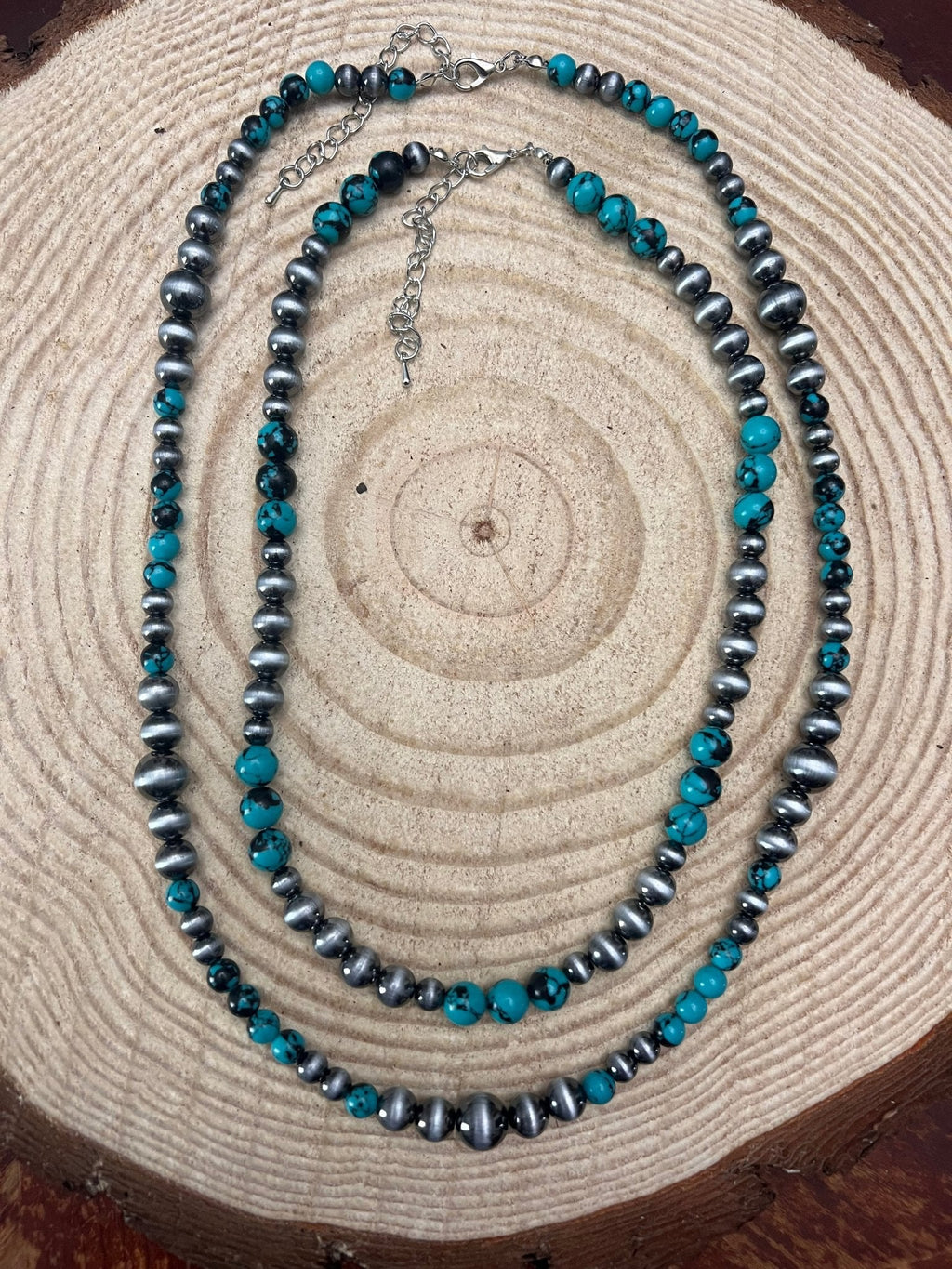 Desert Dream Western Layered Necklace Set — Faux Pearl & Turquoise (18" & 22")