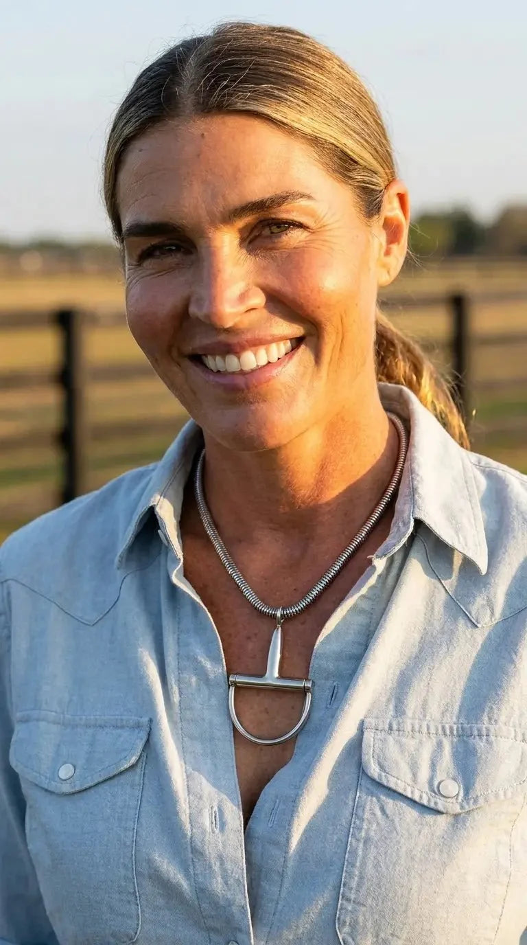 Western Silver Horse Bit Statement Necklace Rhinestone Chain