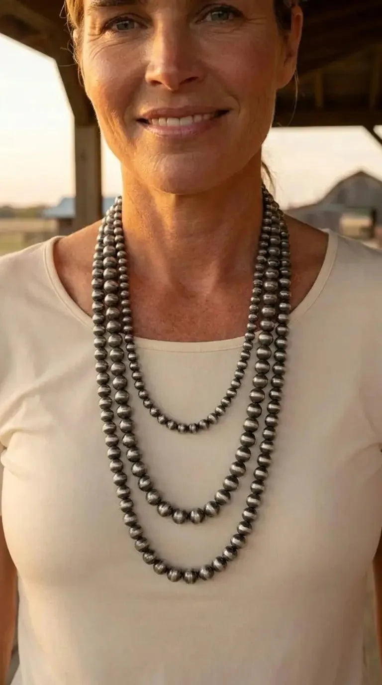 Western triple-Strand Faux Sterling Pearl Necklace 24", 28" & 35"